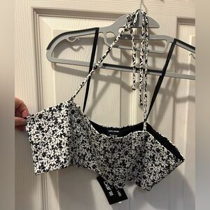 Sofia Richie + Bar III Size Large Black & White Floral Crop Top Ditzy Print NWT